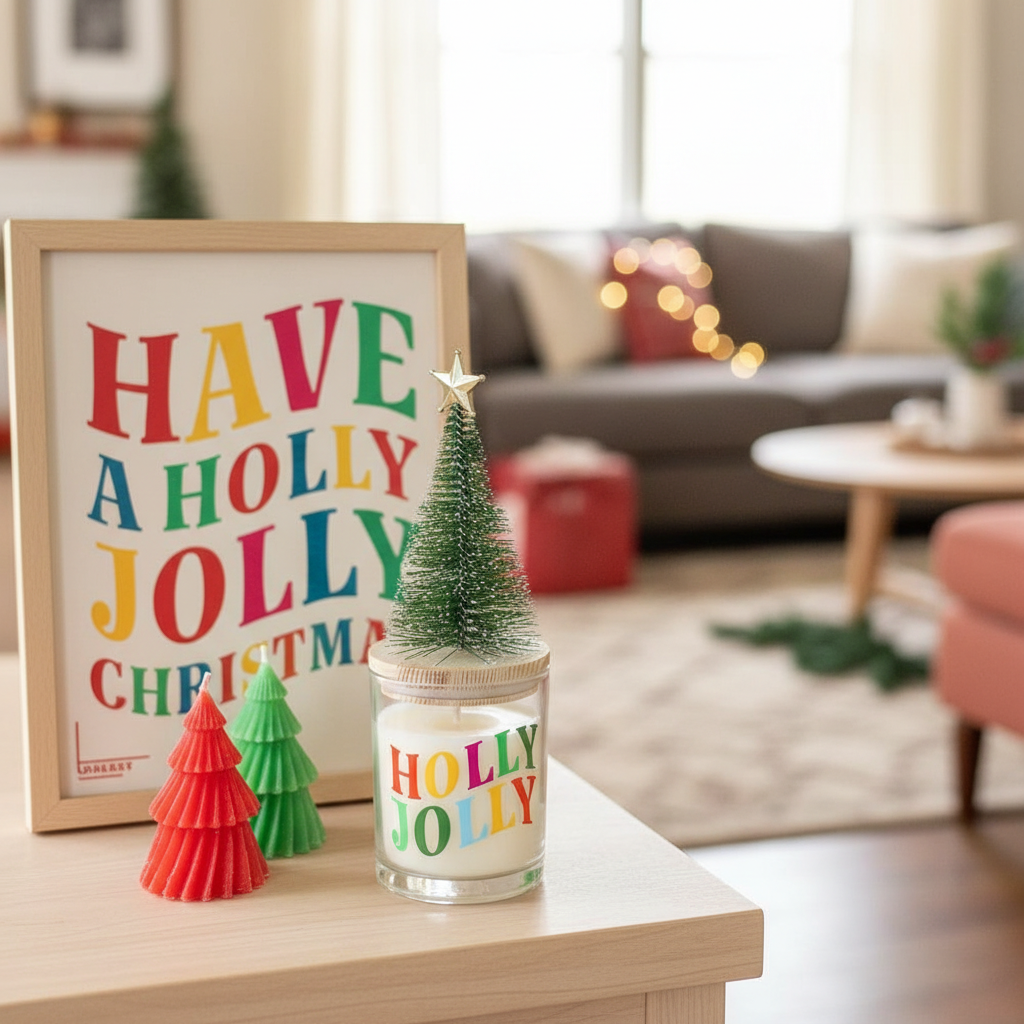 Vela Holly Jolly Pino Abeto 25h - Vela Navidad Tapa Madera Árbol Cristal