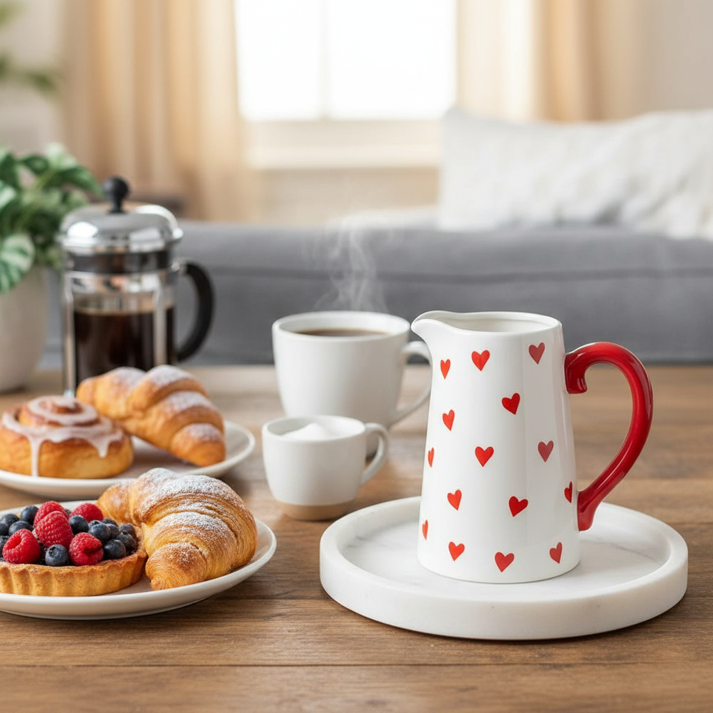 JARRA DE FLORES DE CERÁMICA CON ESTAMPADO DE CORAZÓN