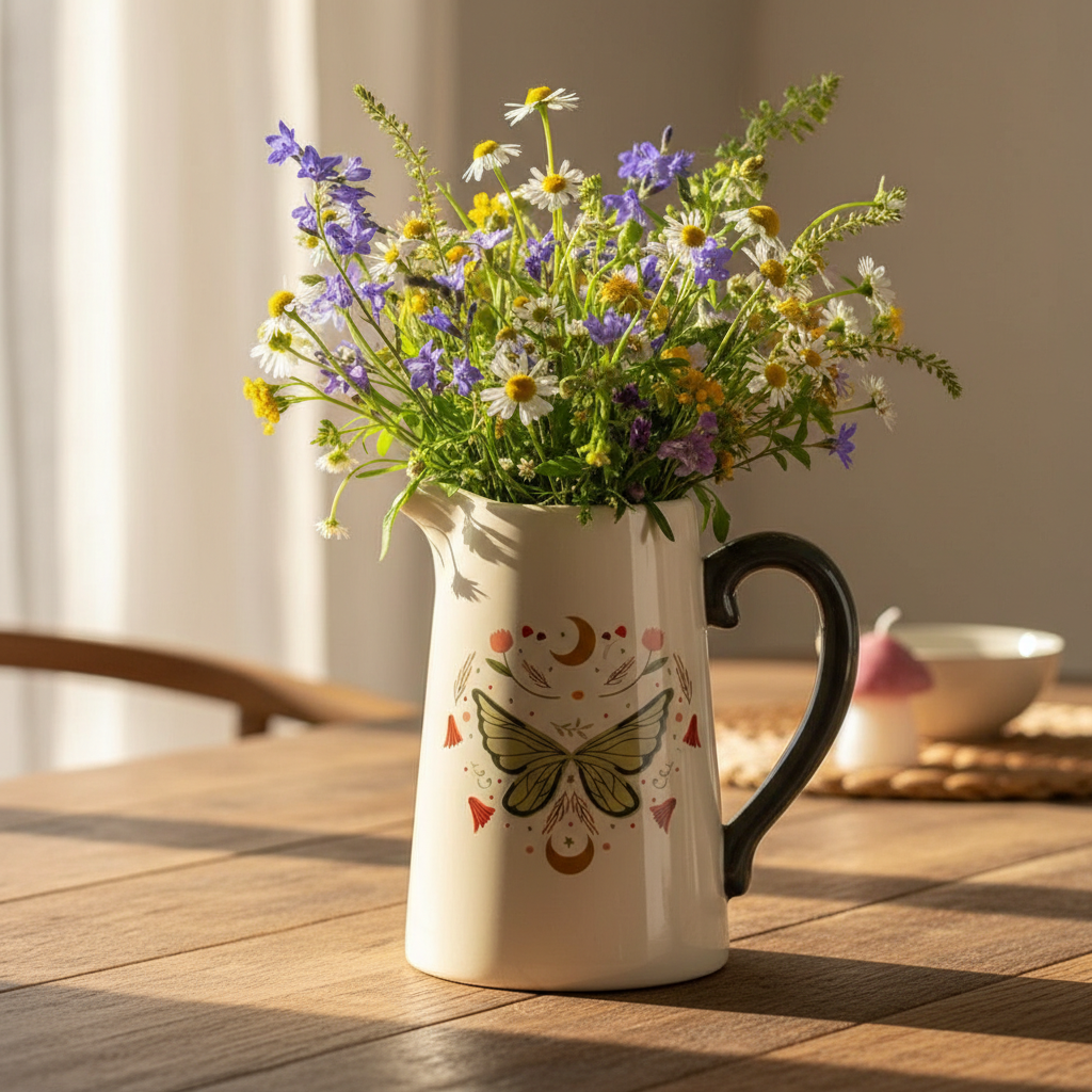 Jarra Florero Cerámica Ala de Hada - Jarrón Decorativo 1200ml Estilo Mágico