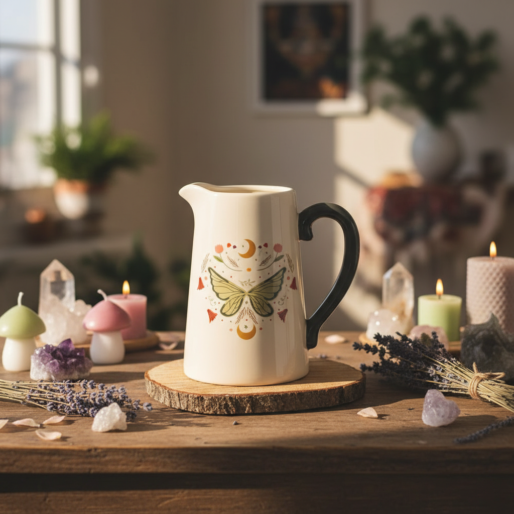 Jarra Florero Cerámica Ala de Hada - Jarrón Decorativo 1200ml Estilo Mágico