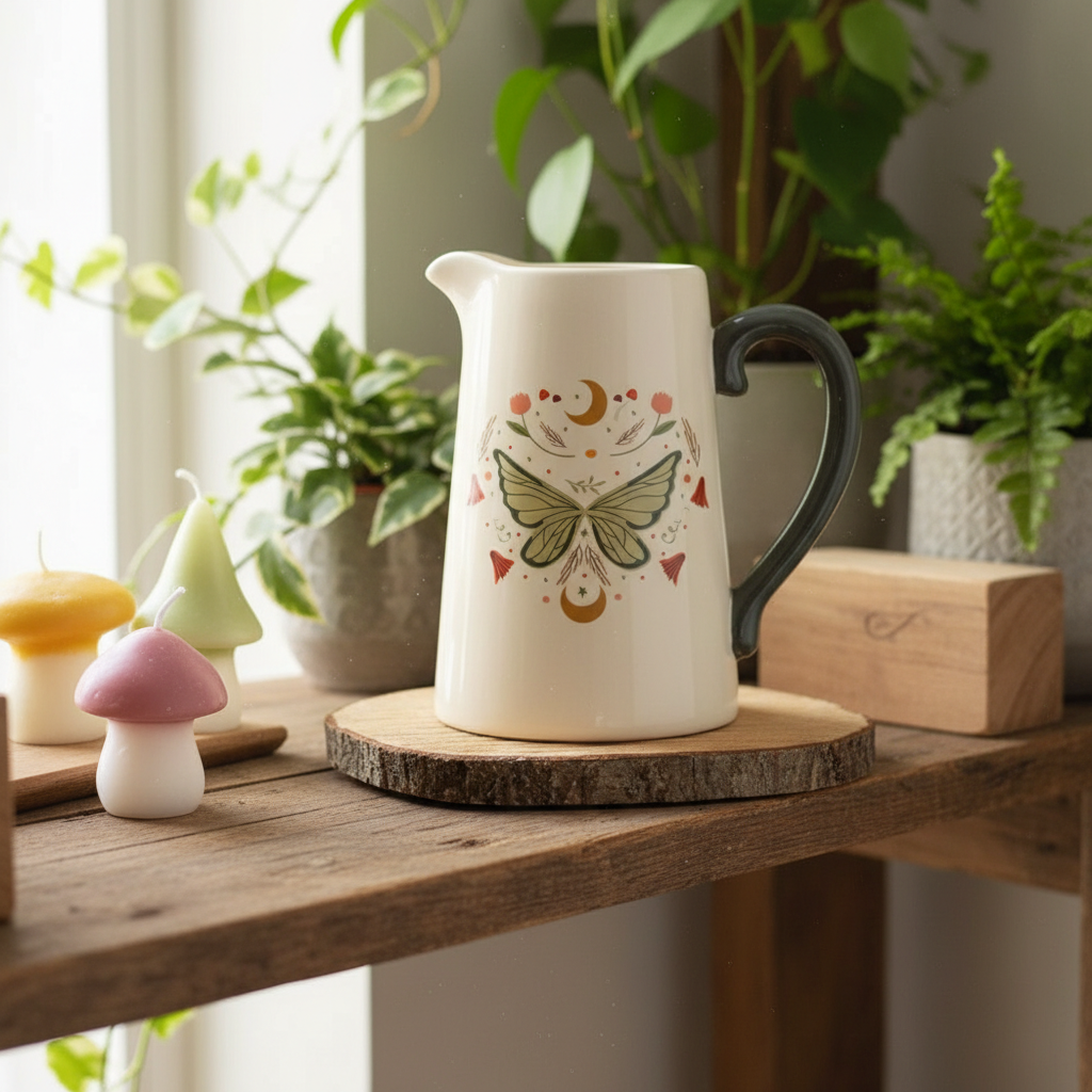 Jarra Florero Cerámica Ala de Hada - Jarrón Decorativo 1200ml Estilo Mágico