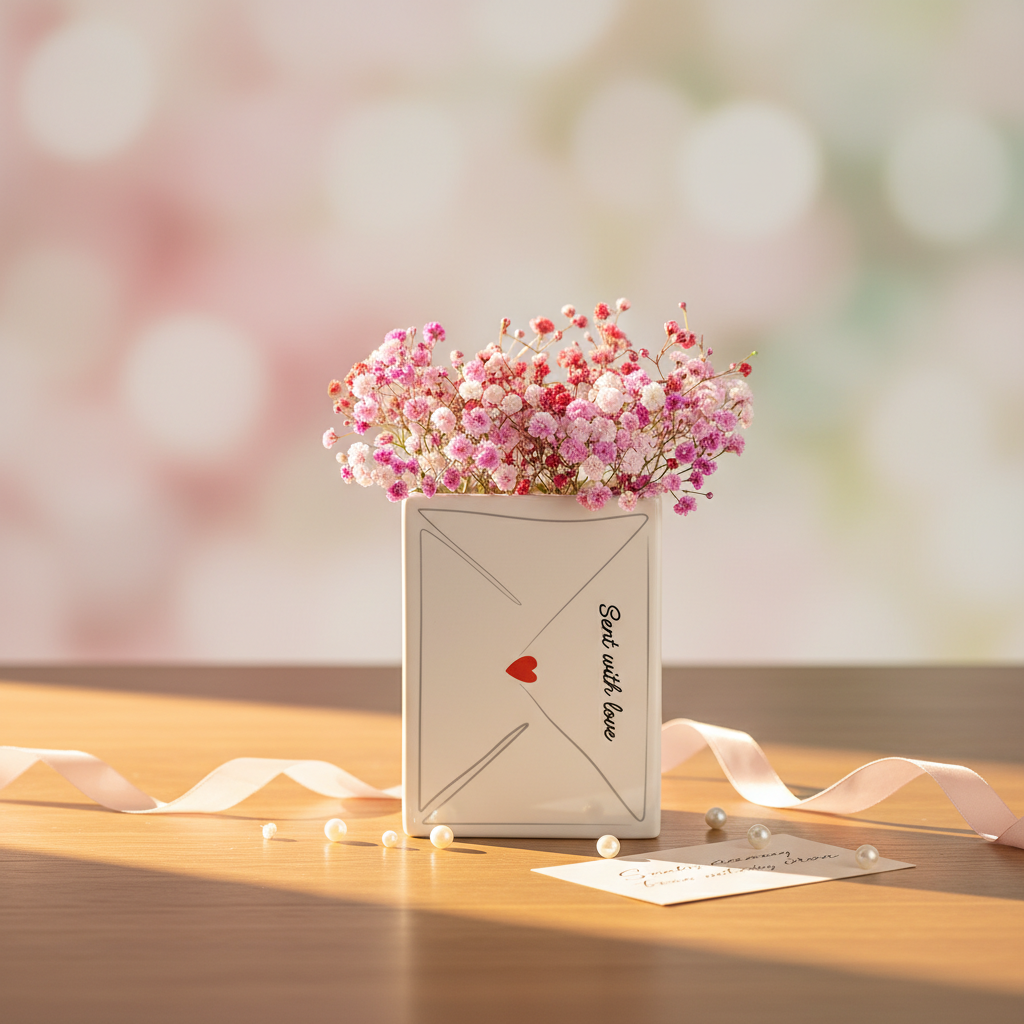 Jarrón Decorativo "Flores y Carta de Amor" - Regalo Romántico con Mensaje