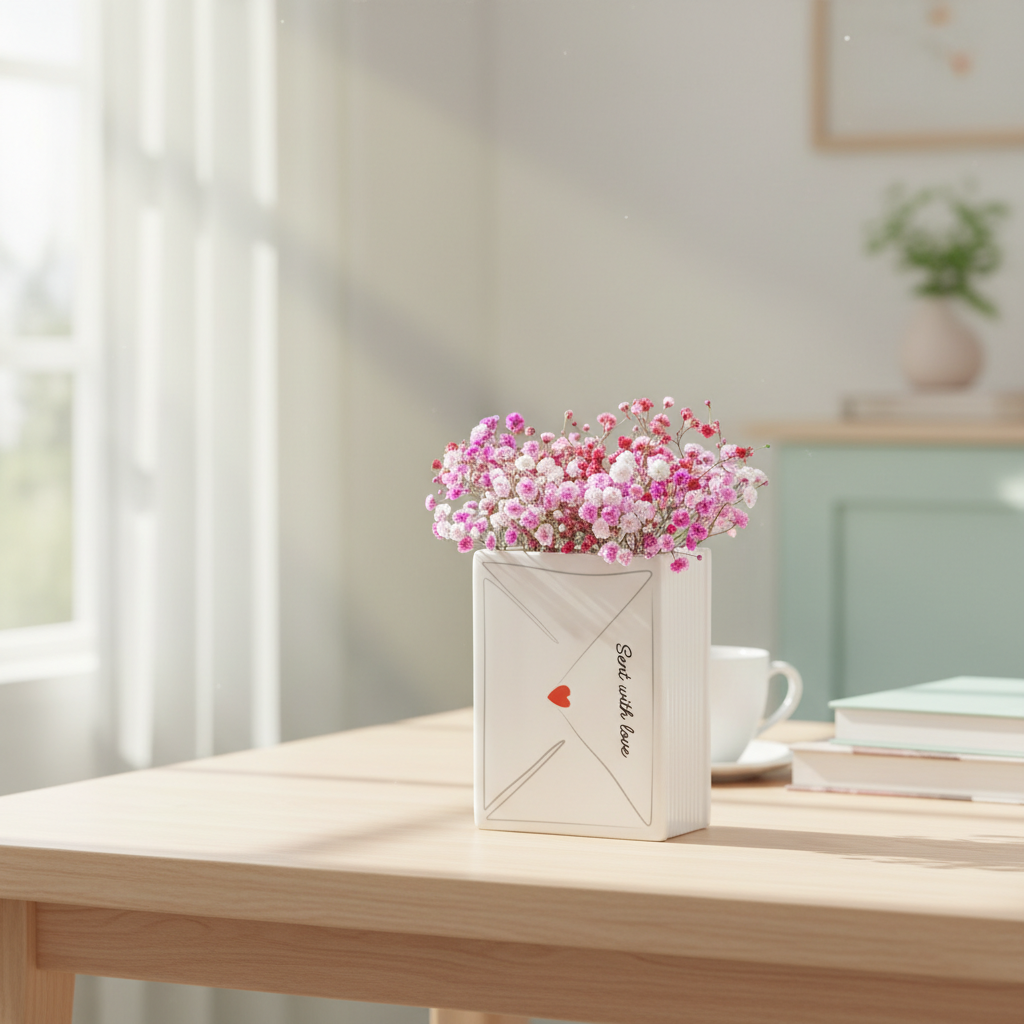 Jarrón Decorativo "Flores y Carta de Amor" - Regalo Romántico con Mensaje