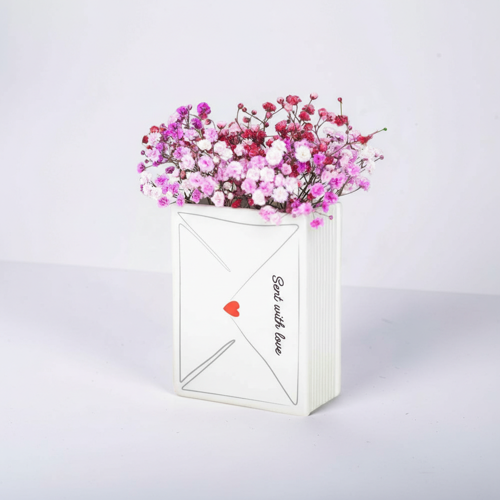 Jarrón Decorativo "Flores y Carta de Amor" - Regalo Romántico con Mensaje