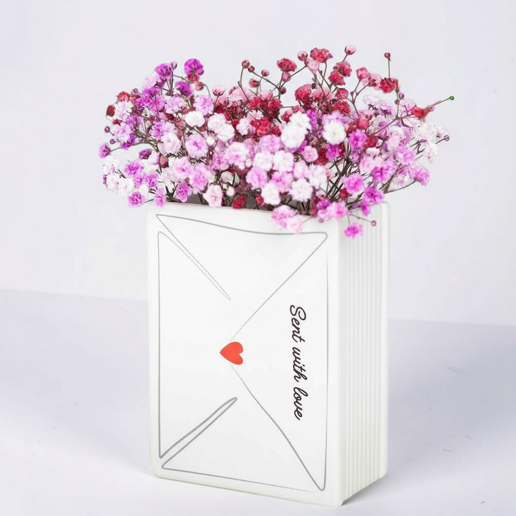Jarrón Decorativo "Flores y Carta de Amor" - Regalo Romántico con Mensaje