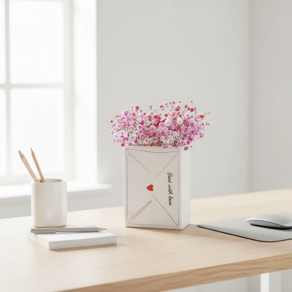 Jarrón Decorativo "Flores y Carta de Amor" - Regalo Romántico con Mensaje