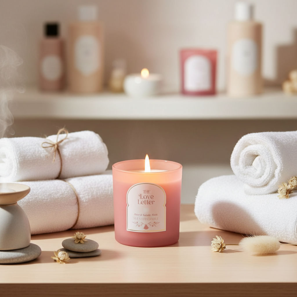 Vela "The Love Letter" Rosa y Vainilla 27h - Tapa Dorada Caja Regalo Libros