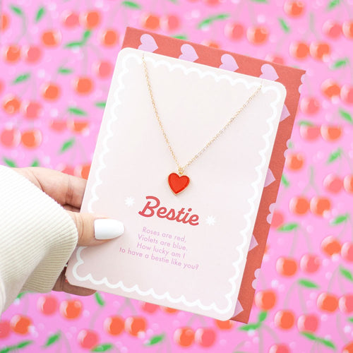 Collar "Bestie" Corazón Esmalte - Tarjeta Poema Acero Inoxidable Amistad