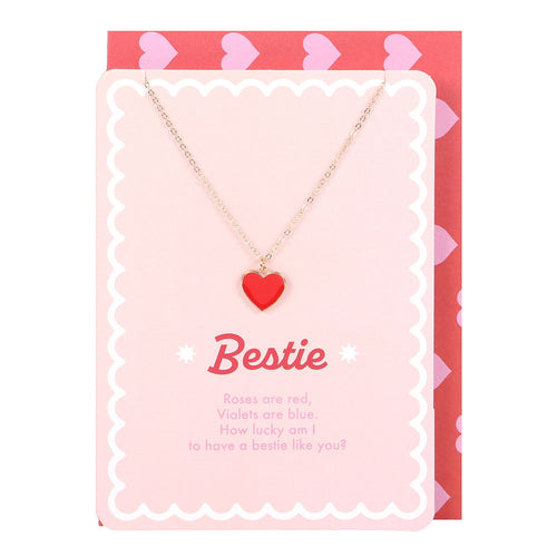 Collar "Bestie" Corazón Esmalte - Tarjeta Poema Acero Inoxidable Amistad
