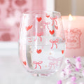 Stemless glass with bow and heart print
