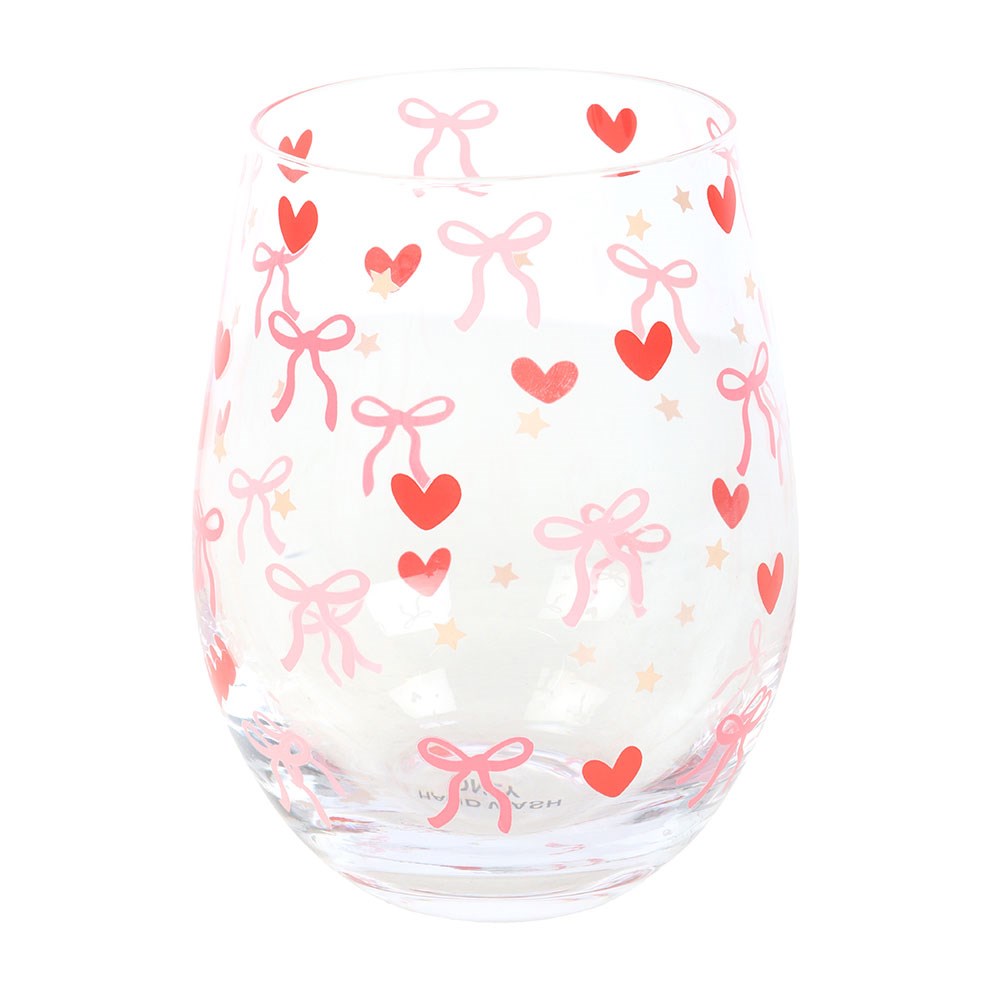 Stemless glass with bow and heart print