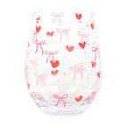 Stemless glass with bow and heart print