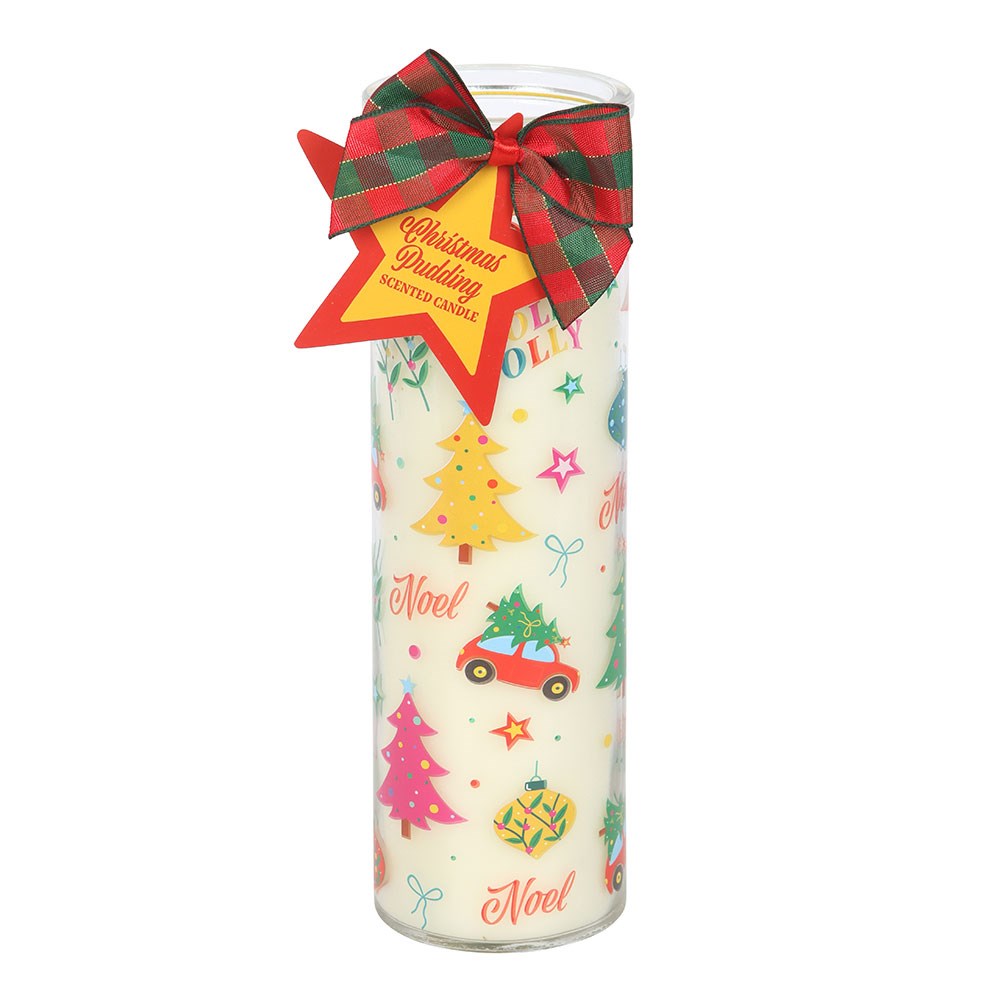 Vela Tubo Pudín Navidad 70h - Vela Estampado Nostalgico Reutilizable Florero