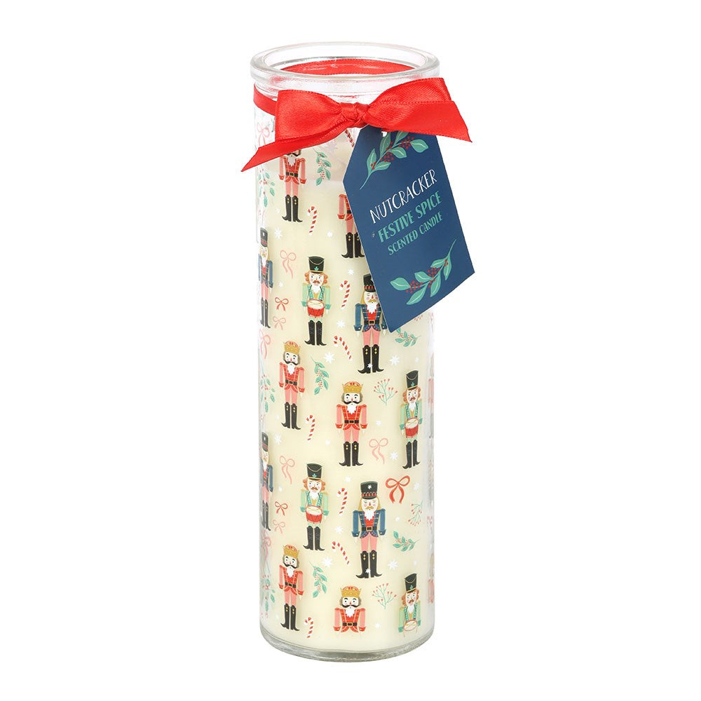 FESTIVE SPICE TUBE CANDLE WITH NUTCRACKER PRINT