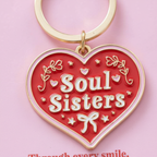 Par Llaveros "Soul Sisters" Corazones Rosa y Rojo - Detalles Dorados Galentine's
