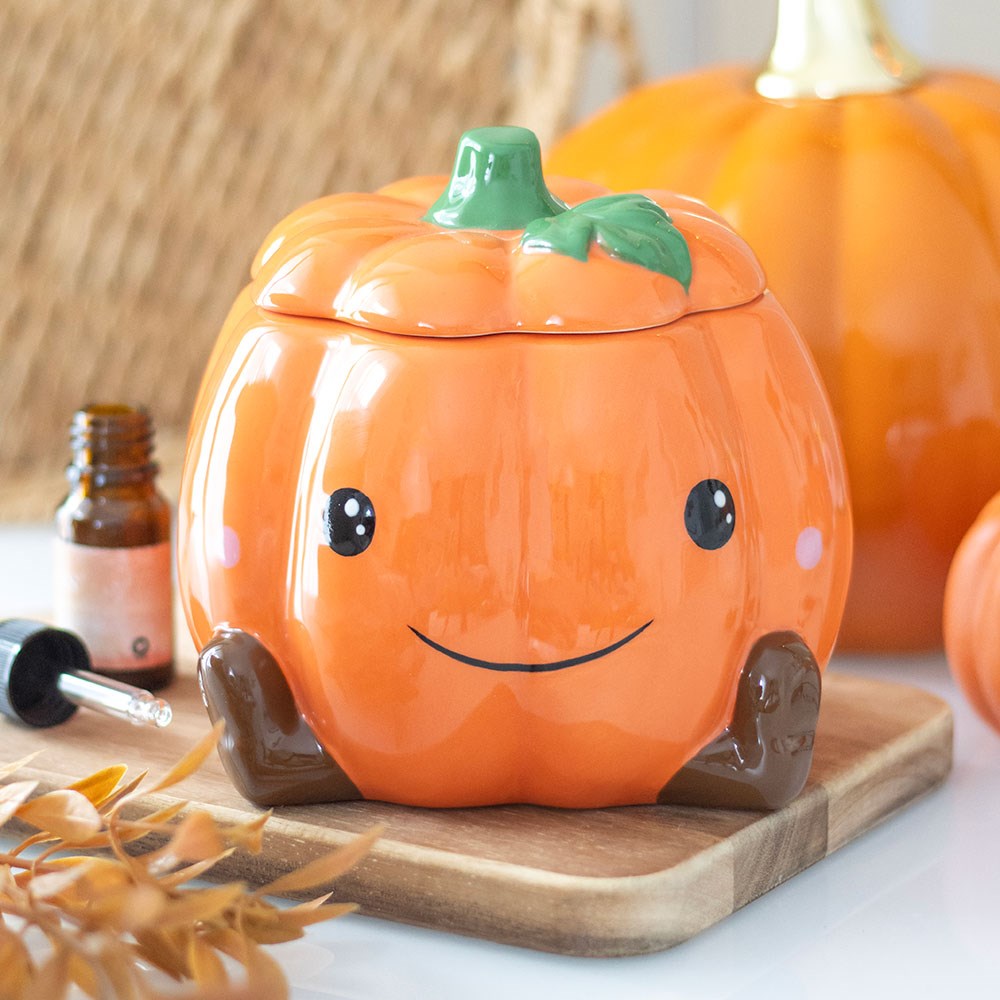 Quemador Aceites Calabaza Sonriente Halloween - Difusor Cera Tapa Otoño