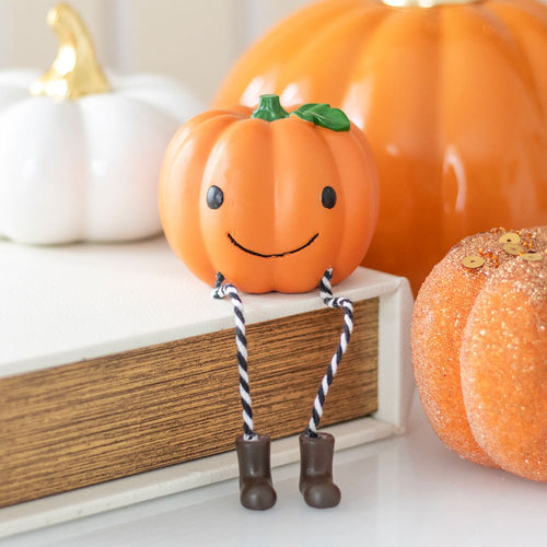 Calabaza Estante Piernas Colgantes Rayas Botas Halloween - Adorno Resina Sonriente Adorable