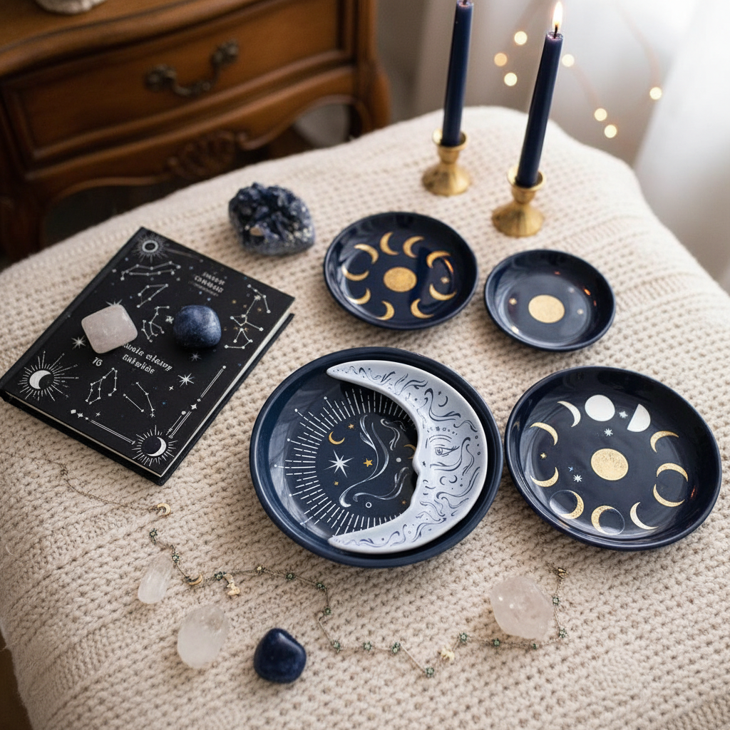 Set 2 Bandejas Apilables Luna Azul - Organizador Joyas Cristales Celestial