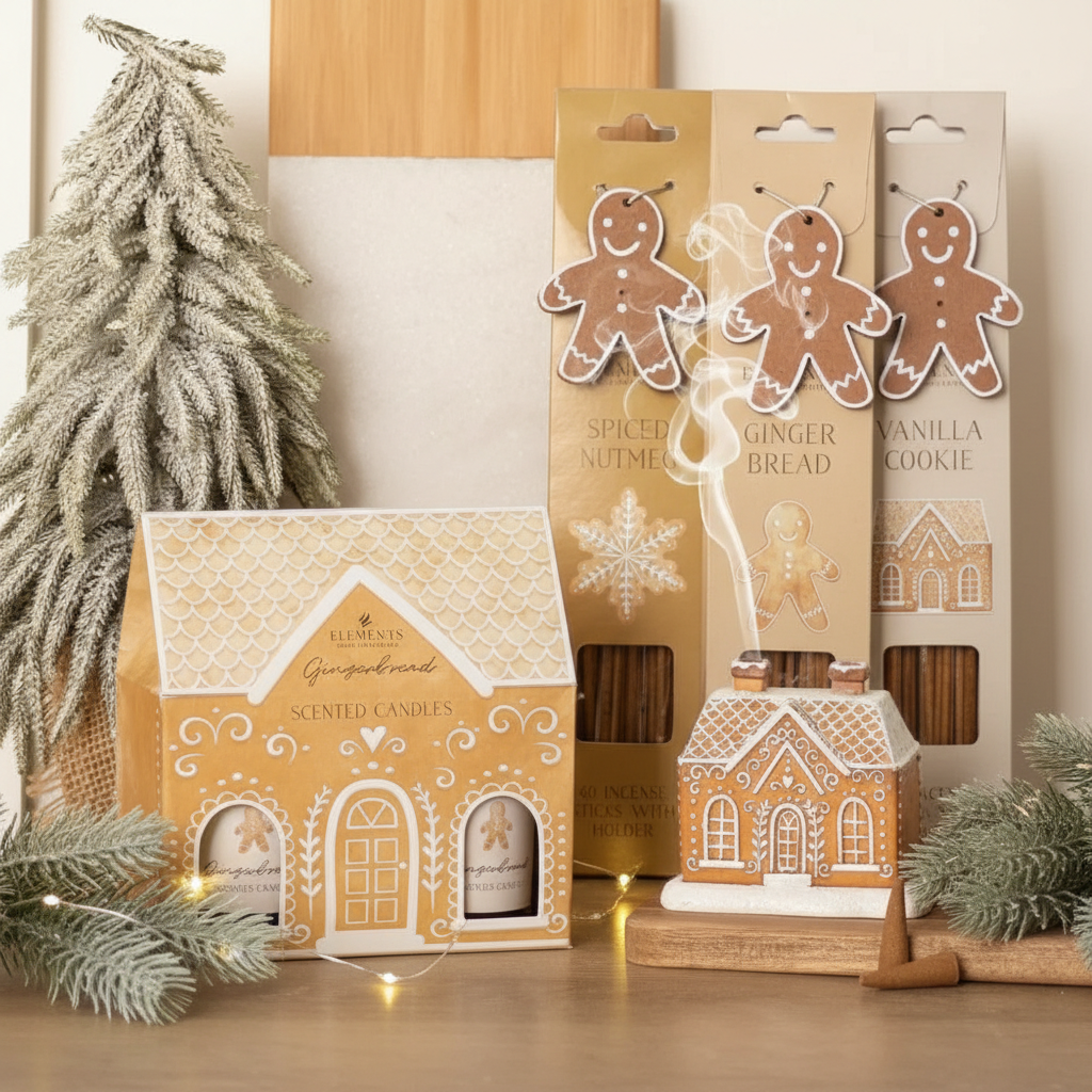 Quemador de Cono Incienso "Casa de Pan de Jengibre" - Humo por 2 Chimeneas Navidad