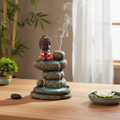 Quemador de Incienso de Reflujo Buda Meditando - Cascada de Humo con Estanques de Roca