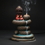 Quemador de Incienso de Reflujo Buda Meditando - Cascada de Humo con Estanques de Roca