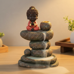 Quemador de Incienso de Reflujo Buda Meditando - Cascada de Humo con Estanques de Roca