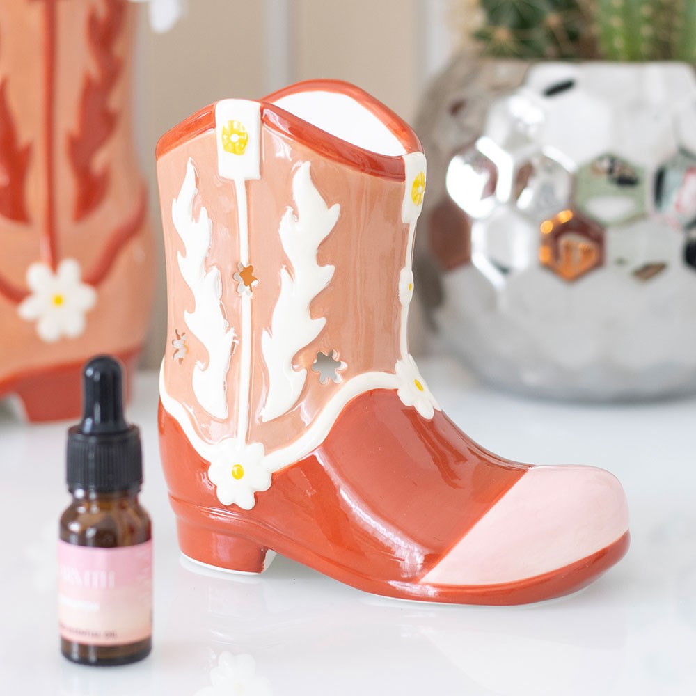 Quemador Aceites Bota Cowboy Rosa - Difusor Cera Retro Rodeo Cowgirl