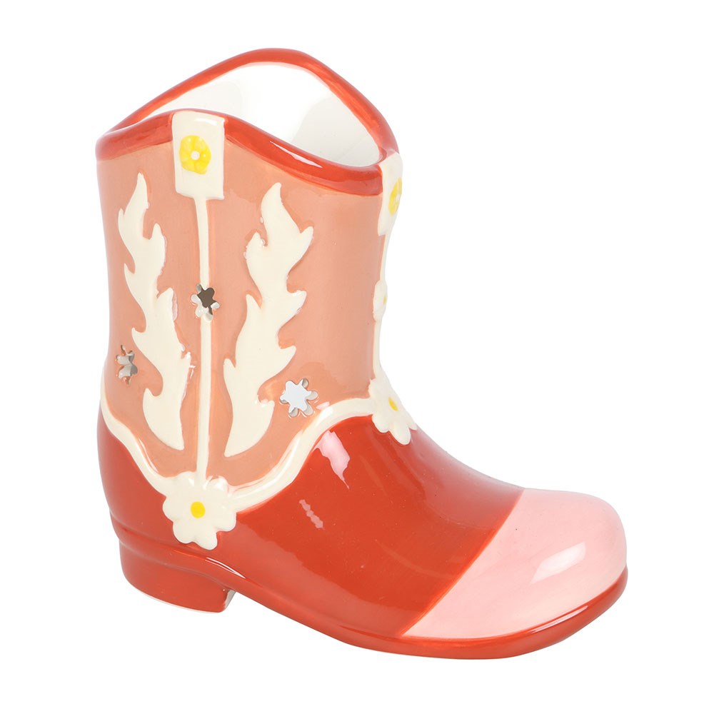 Quemador Aceites Bota Cowboy Rosa - Difusor Cera Retro Rodeo Cowgirl
