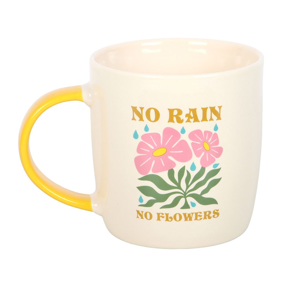 Taza "No Rain No Flowers" Mango Amarillo - Taza Cerámica 370ml Inspiradora