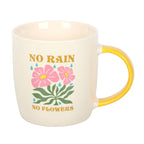 Taza "No Rain No Flowers" Mango Amarillo - Taza Cerámica 370ml Inspiradora