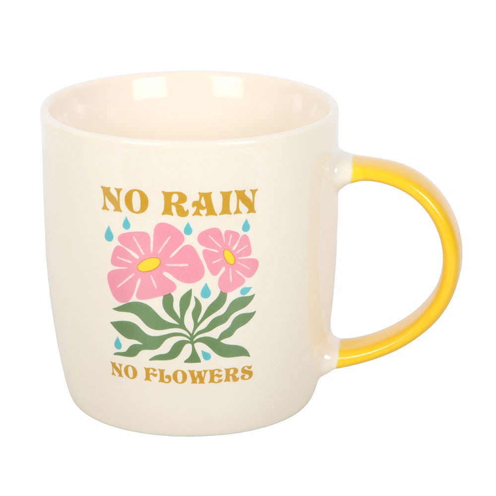 Taza "No Rain No Flowers" Mango Amarillo - Taza Cerámica 370ml Inspiradora