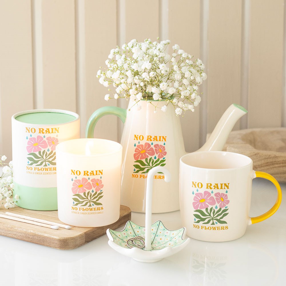 Taza "No Rain No Flowers" Mango Amarillo - Taza Cerámica 370ml Inspiradora