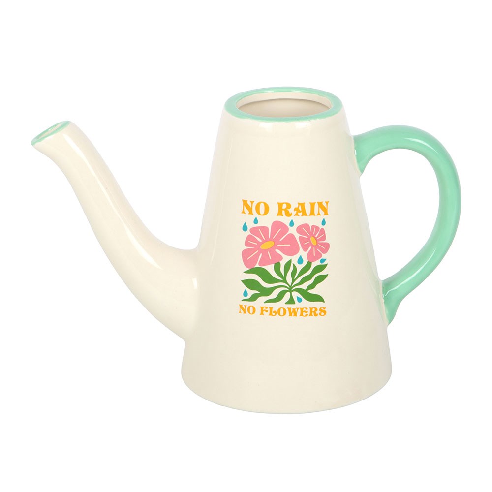 Regadera Jarrón Cerámica "No Rain No Flowers" - 600ml Doble Función