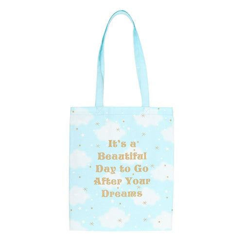 Bolsa de Mano con Estampado de Nubes y Mensaje Positivo - Tote Bag Versátil