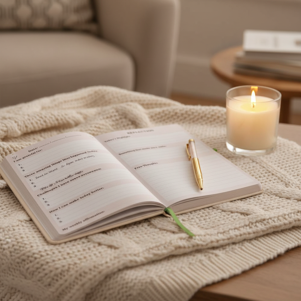 Cuaderno A5 Prompts Diarios con Bolígrafo Cuarzo Rosa - 200 Páginas Autocuidado