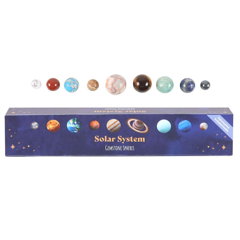 Set 9 Esferas Cristal Sistema Solar - Planetas Piedras Preciosas con Caja Regalo
