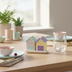 Set Salero Pimentero Casetas Playa Pastel con Bandeja - 3 Piezas Cerámica