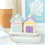 Set Salero Pimentero Casetas Playa Pastel con Bandeja - 3 Piezas Cerámica