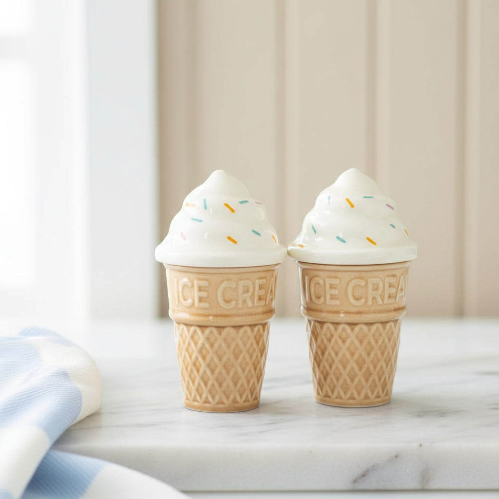 Set Salero Pimentero Helado - Set Mesa Divertido Cerámica Pastel Pier