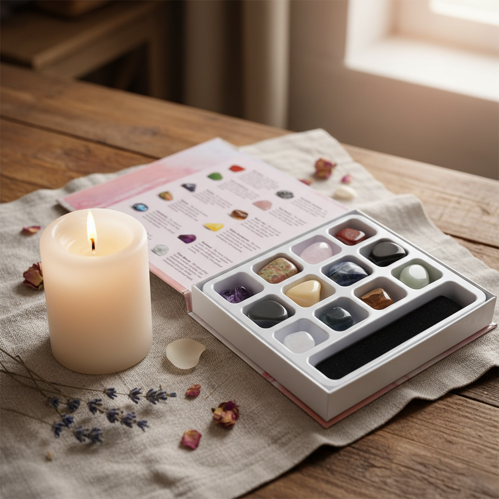 Set 12 Cristales Sanación con Libro Guía - Kit Completo Chakras Principiantes