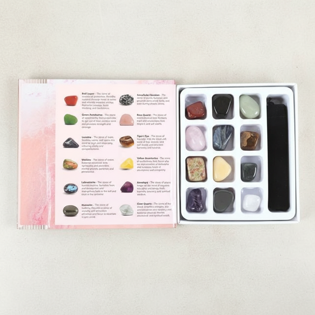 Set 12 Cristales Sanación con Libro Guía - Kit Completo Chakras Principiantes