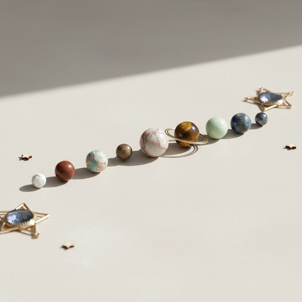 Set 9 Esferas Cristal Sistema Solar - Planetas Piedras Preciosas con Caja Regalo