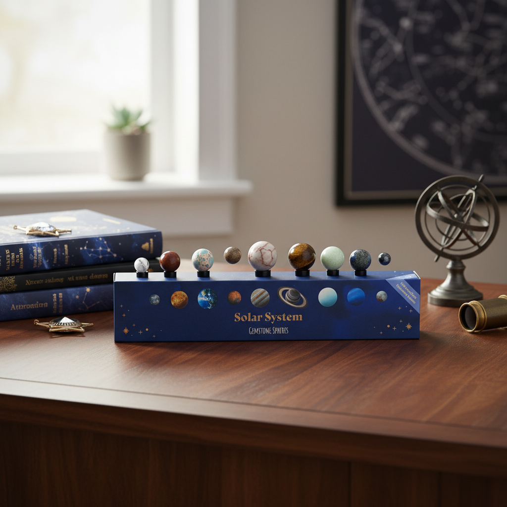 Set 9 Esferas Cristal Sistema Solar - Planetas Piedras Preciosas con Caja Regalo