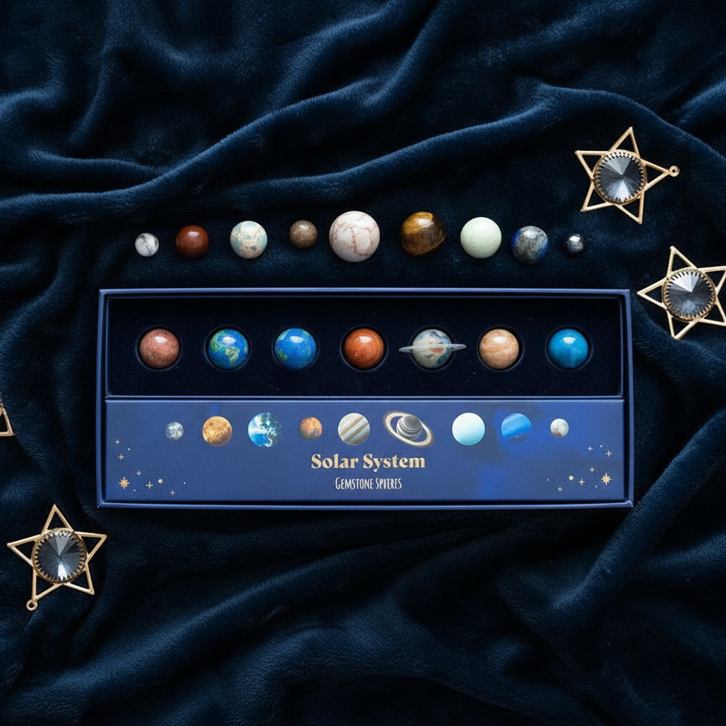 Set 9 Esferas Cristal Sistema Solar - Planetas Piedras Preciosas con Caja Regalo