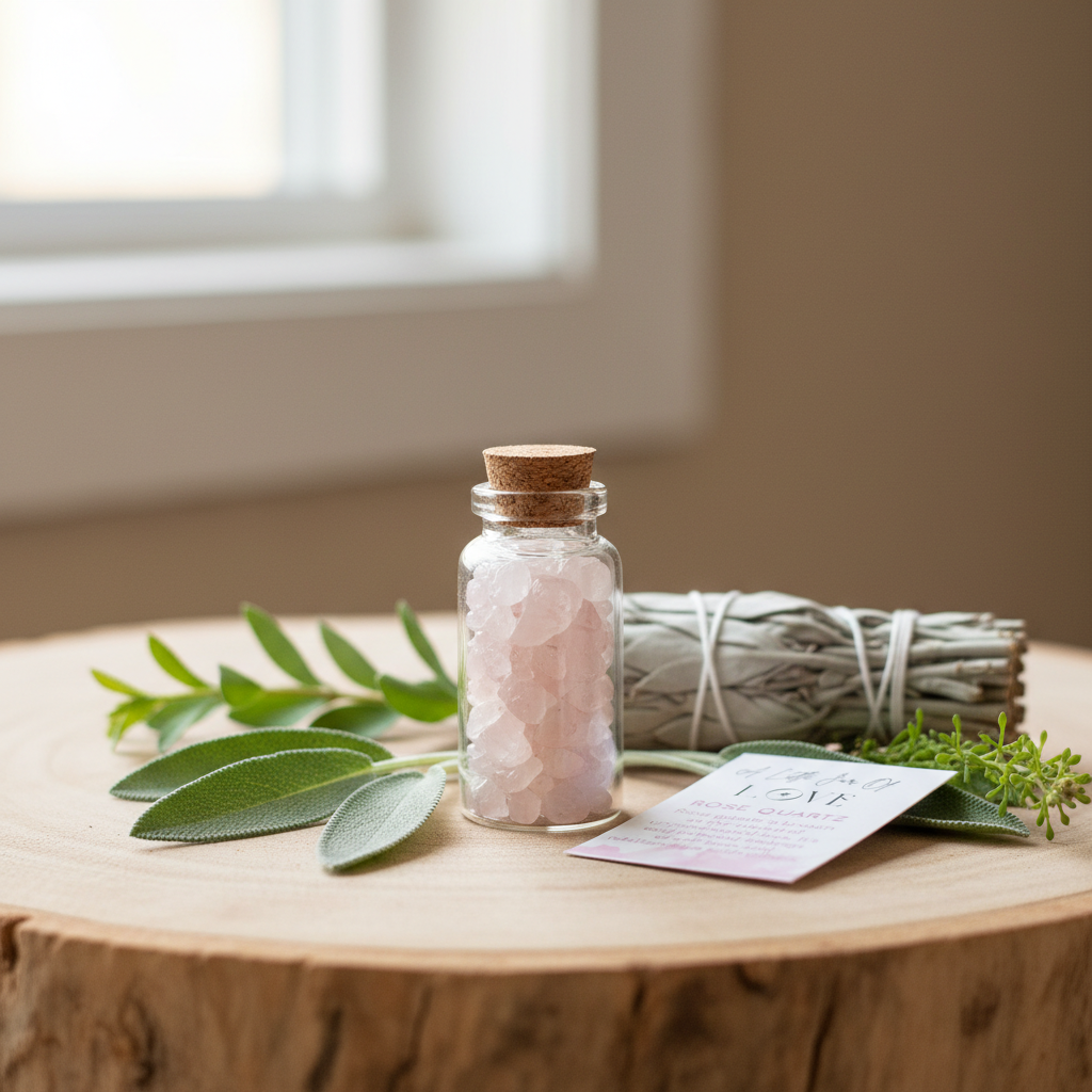 ROSE QUARTZ GLASS JAR OF LOVE IN A MATCHBOX