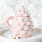 Taza Rosa Forma Árbol Navidad 520ml Tapa - Taza 3D Chocolate Caliente Adorable