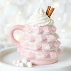 Taza Rosa Forma Árbol Navidad 520ml Tapa - Taza 3D Chocolate Caliente Adorable