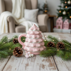 Taza Rosa Forma Árbol Navidad 520ml Tapa - Taza 3D Chocolate Caliente Adorable