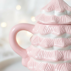 Taza Rosa Forma Árbol Navidad 520ml Tapa - Taza 3D Chocolate Caliente Adorable