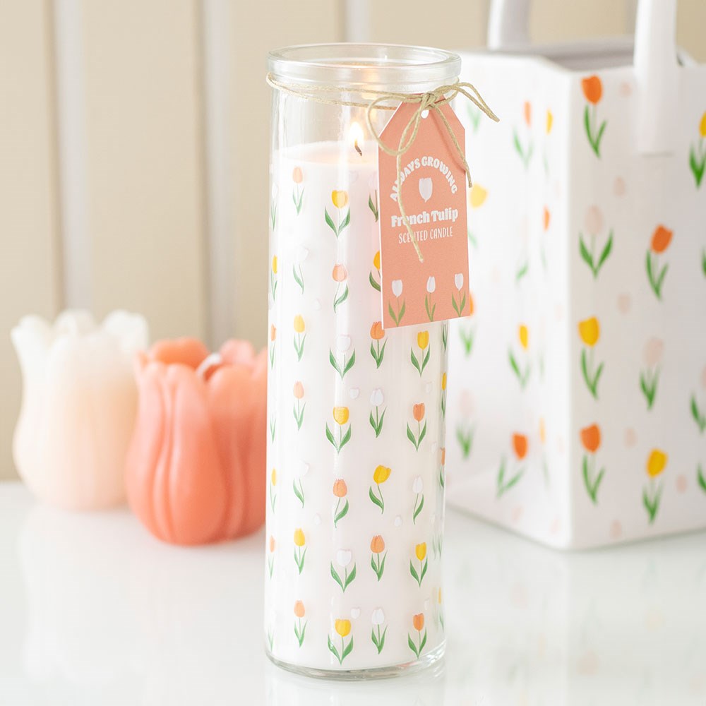 FRENCH TULIP TUBE CANDLE WITH TULIP PRINT